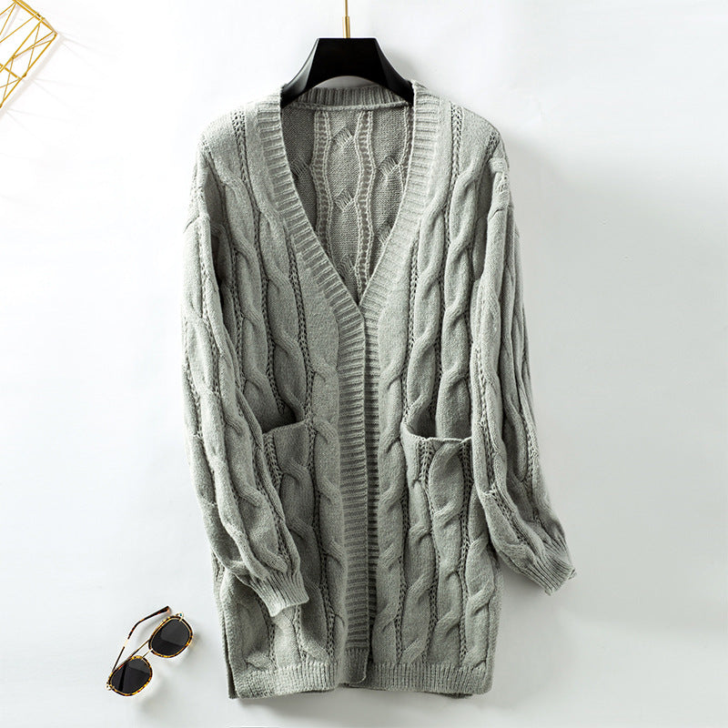 Women's Twist Knit Retro Loose Mid-length Sweater
