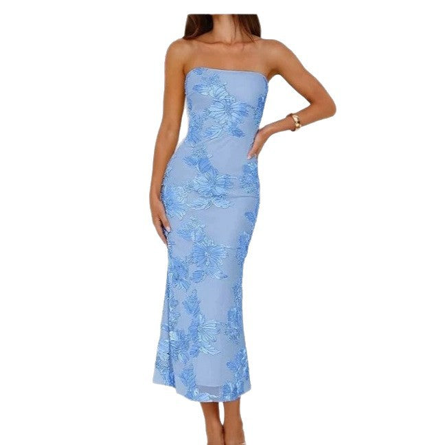 Women's Three-dimensional Applique Lace Waist Slimming Sheath Dress