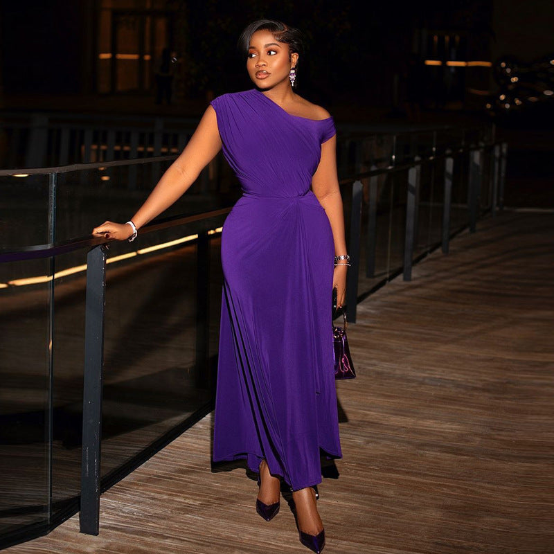 Women's Pure Color Midi Dress High Waist Dresses