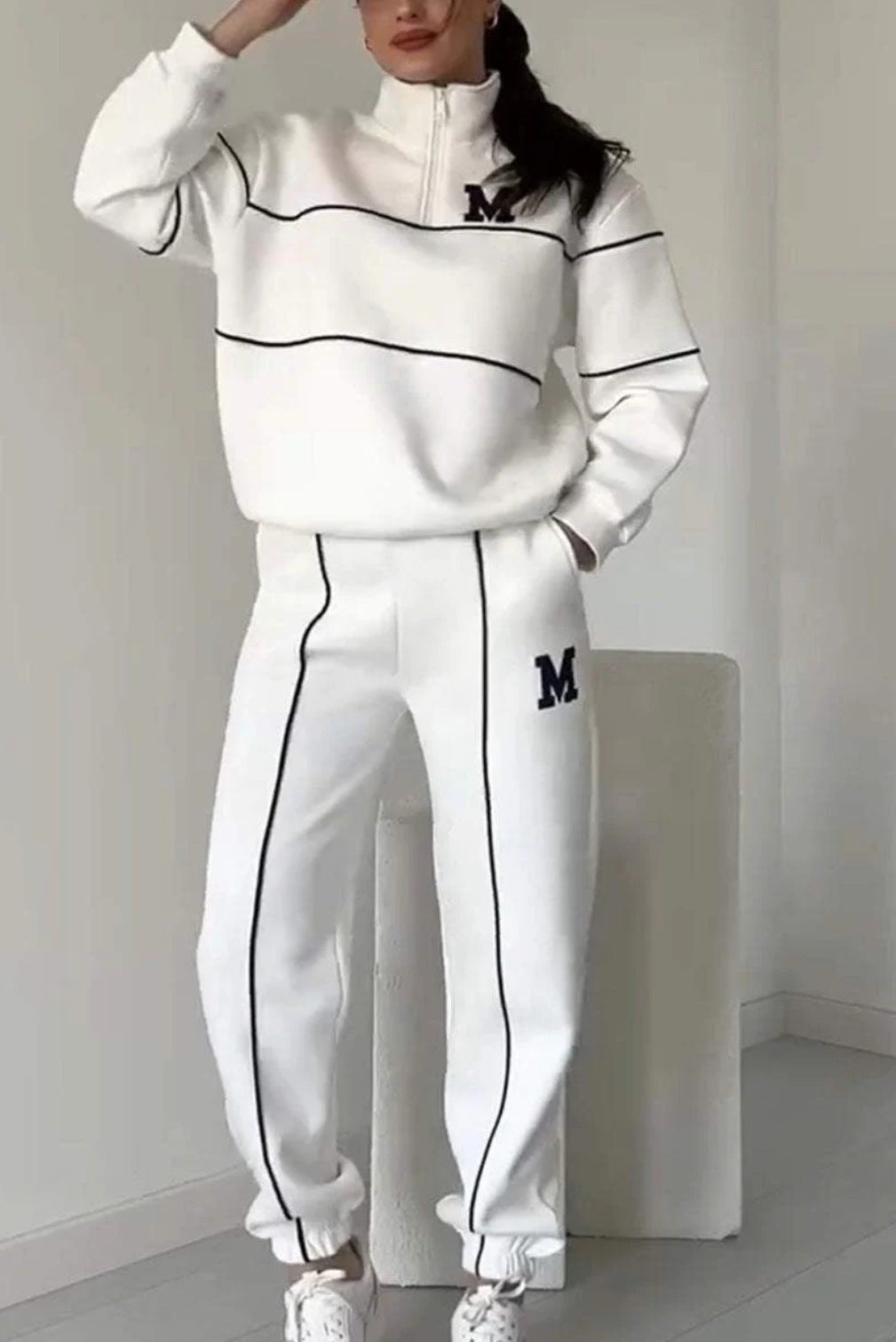 Women's Letter Heat Transfer Patch Long Sleeve Trousers Zipper Suits