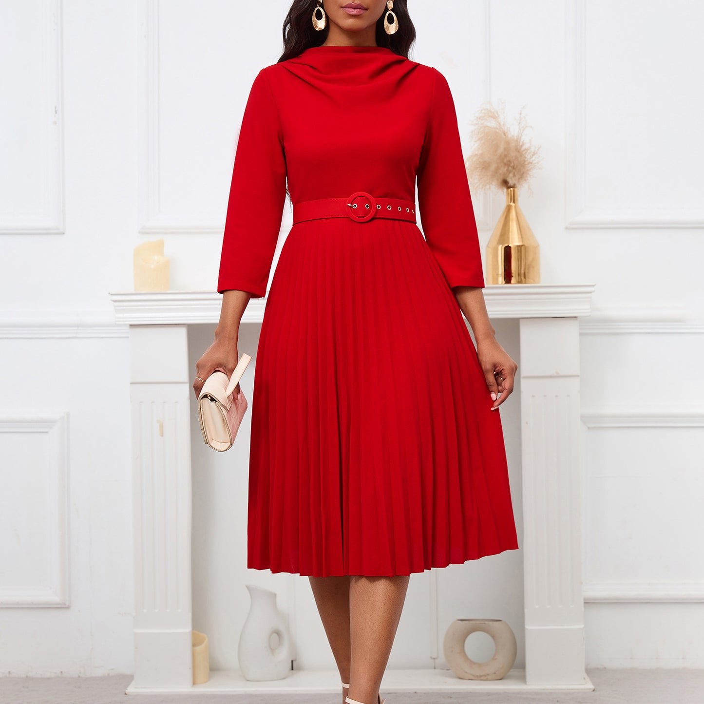 Women's Fashion Elegant Pleated Solid Color Skirts