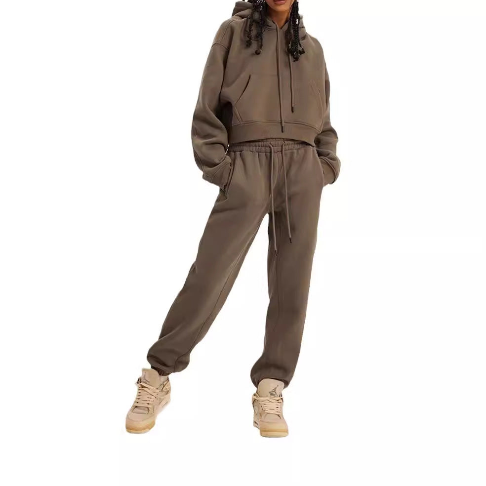 Women's Hooded Long Sleeve Two-piece Set Suits