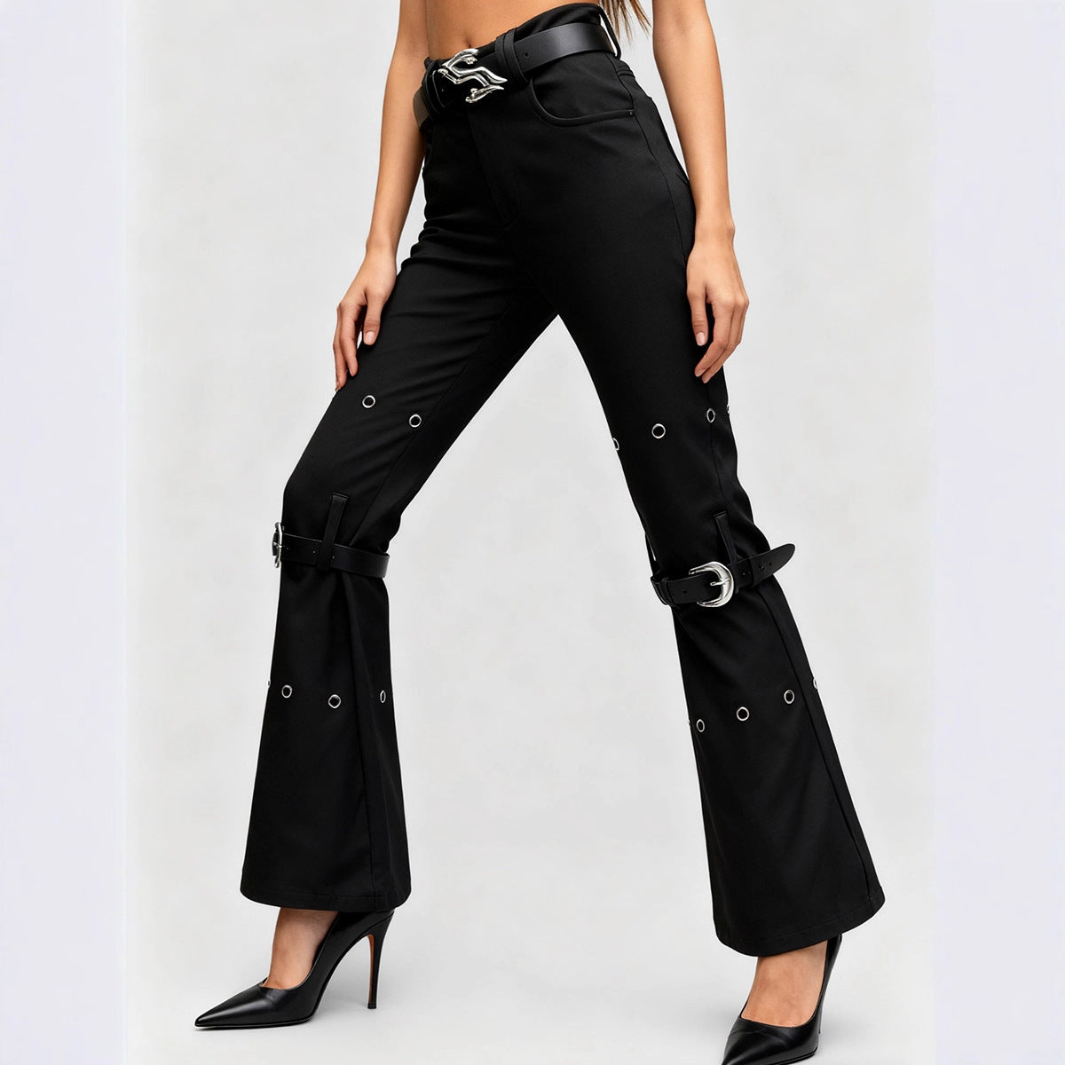 Women's Street Bootleg Autumn Fashion Metal Decoration Pants