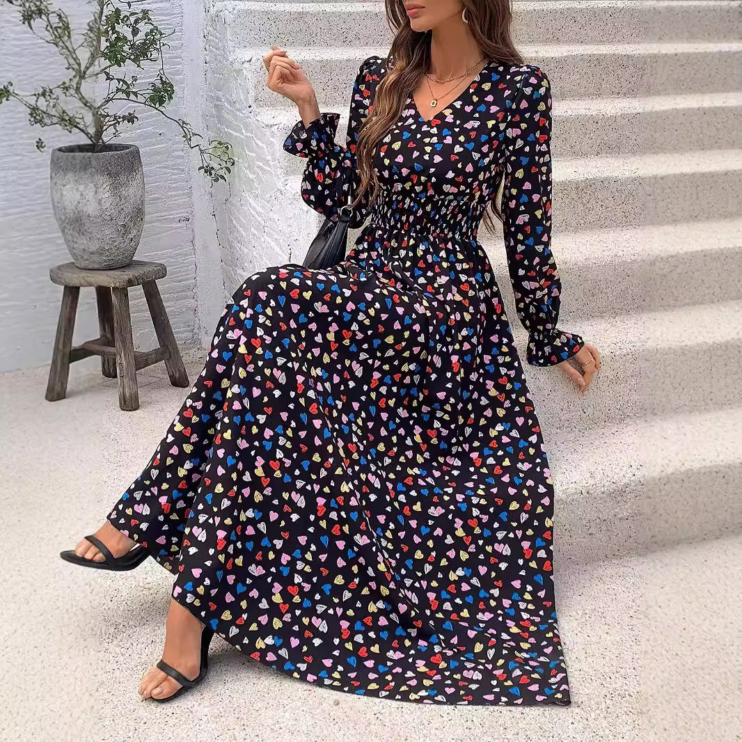Women's Autumn Printed Fashionable Long Sleeve Big Dress