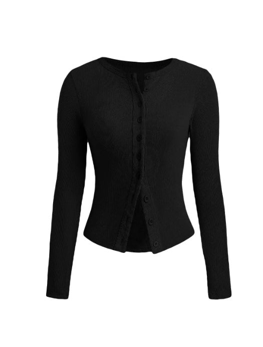 Autumn Solid Color Slim Fit Long Sleeves Buttoned Knitwear