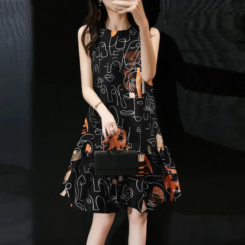 Women's Fashion Floral Sleeveless Round Neck Print Dress