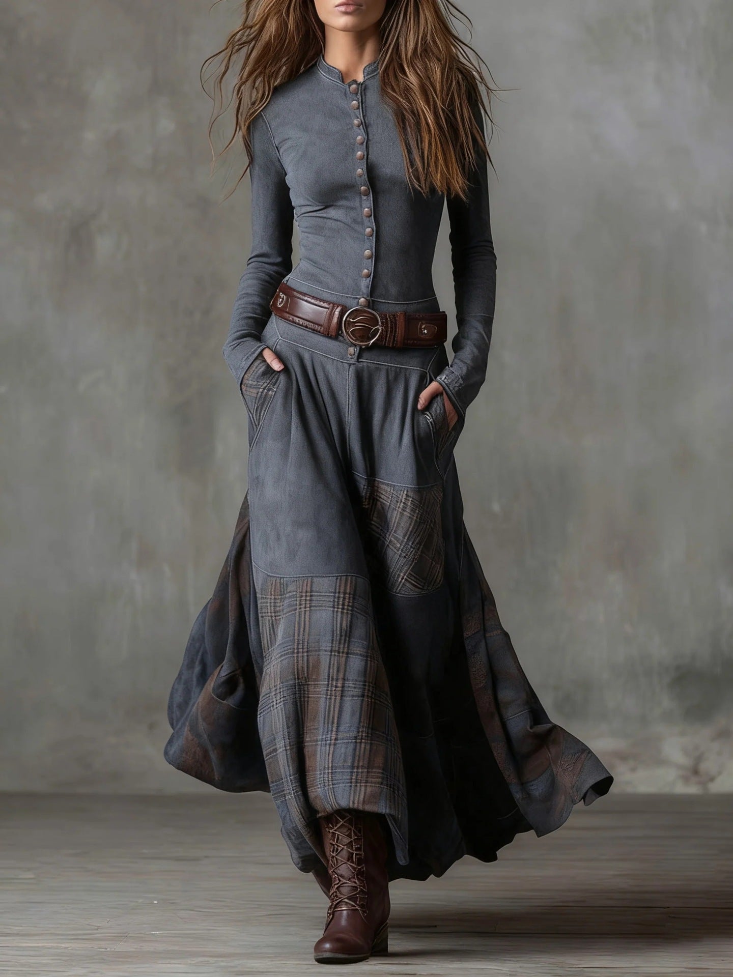 Women's Retro Patchwork Patch Wide Leg Loose Dresses