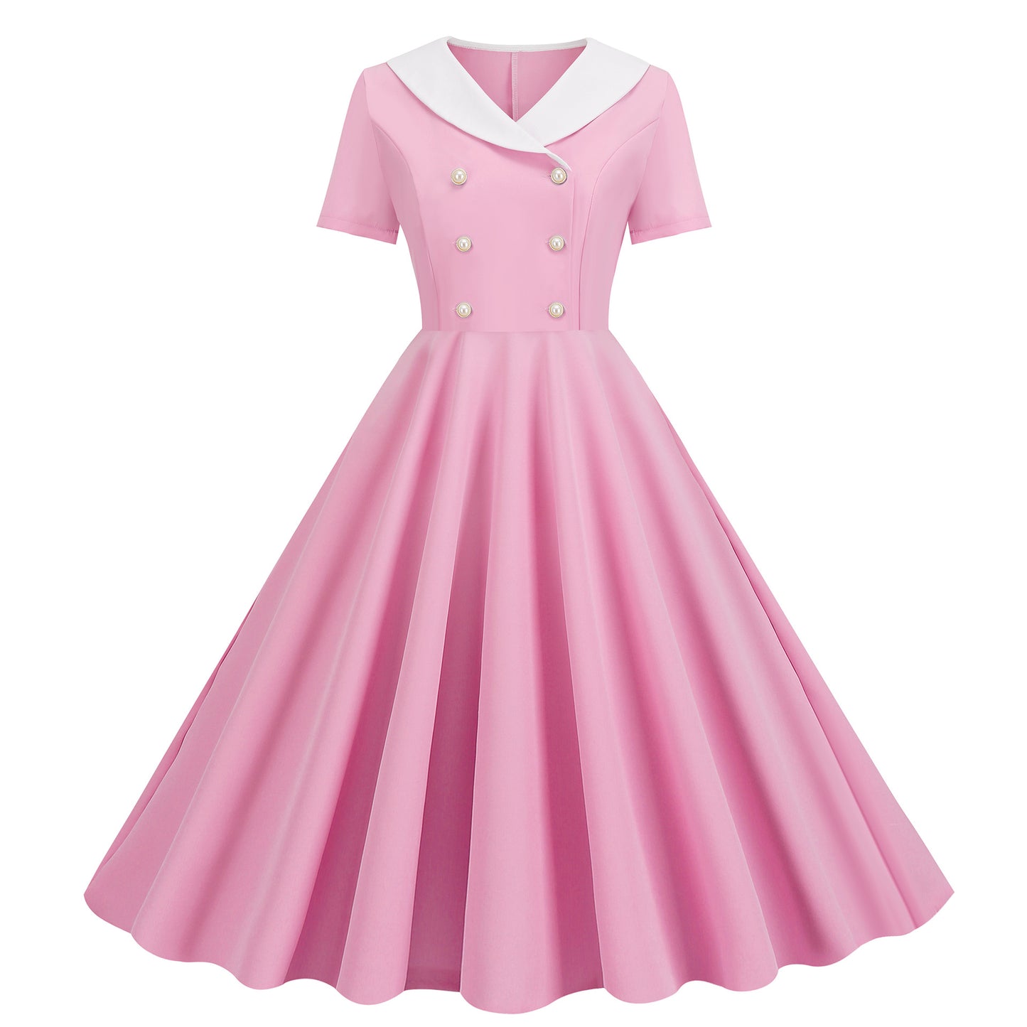 Women's Sleeve Solid Color Retro Fake Buckle Dresses