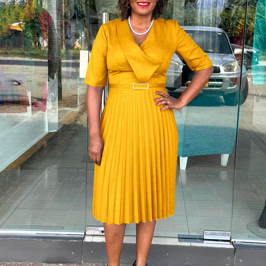 Women's Fashion Solid Color Elegant Pleated African Dresses
