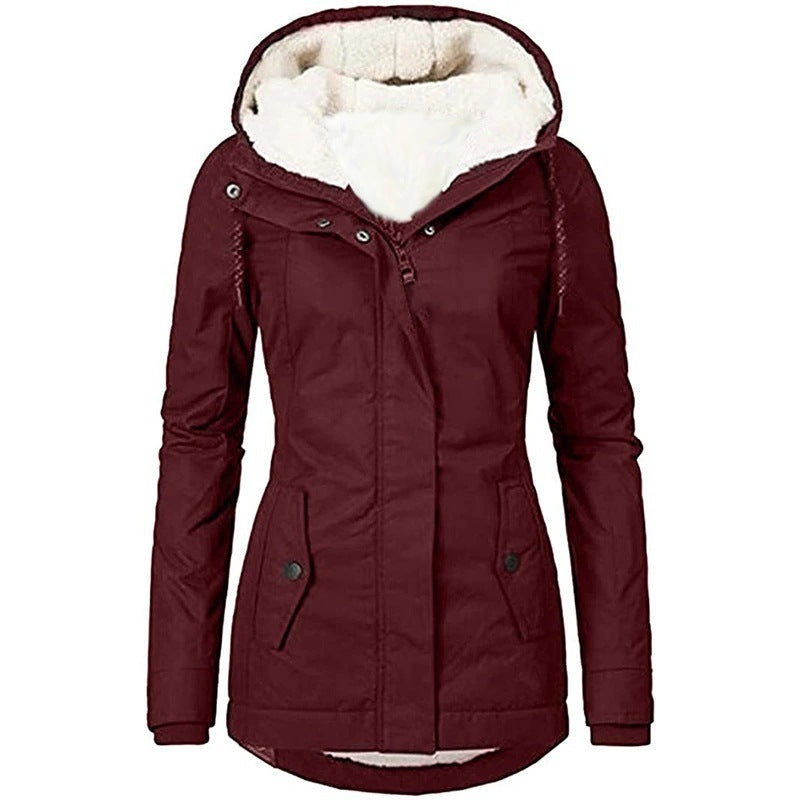 Women's Solid Color Mid-length Commuter Fleece Padded Coats