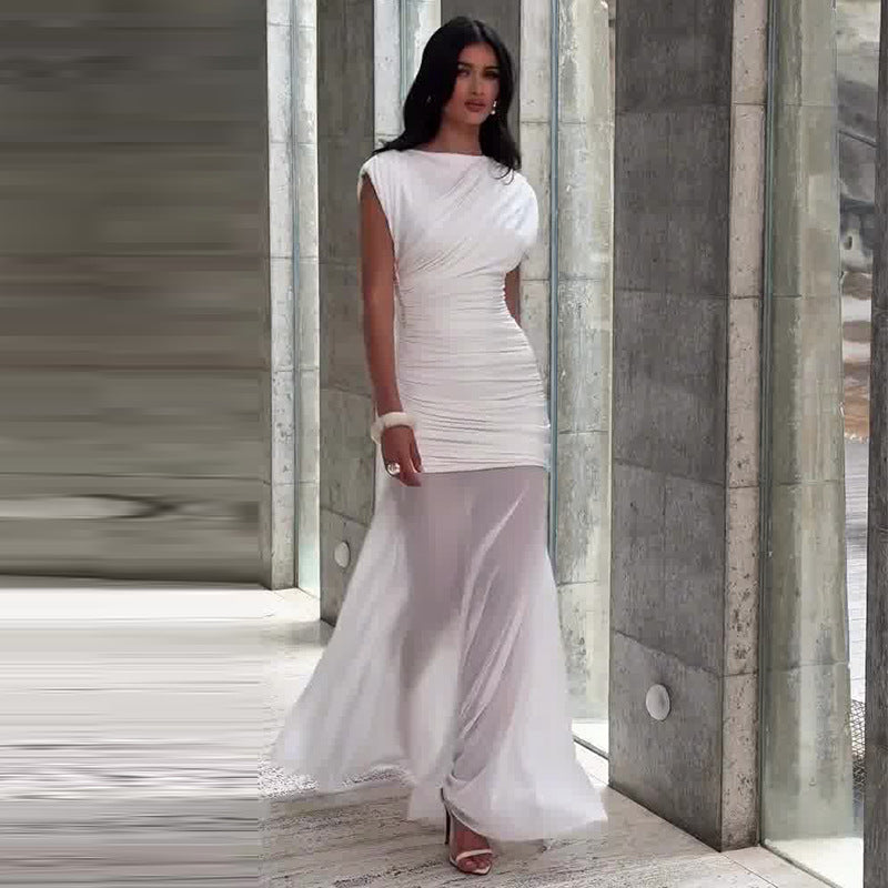 Women's Slim Fit Sexy Pleated Sleeveless Long Dresses