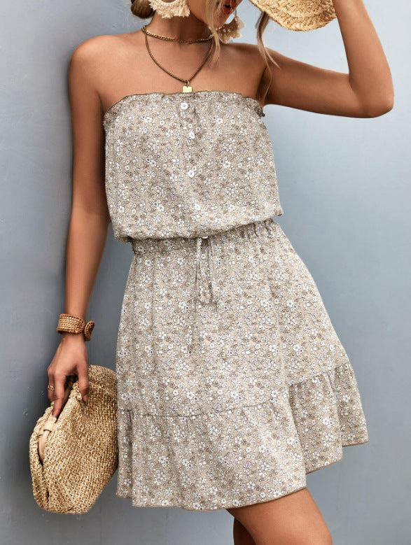 Graceful Popular Summer Sexy Tube Floral Dress