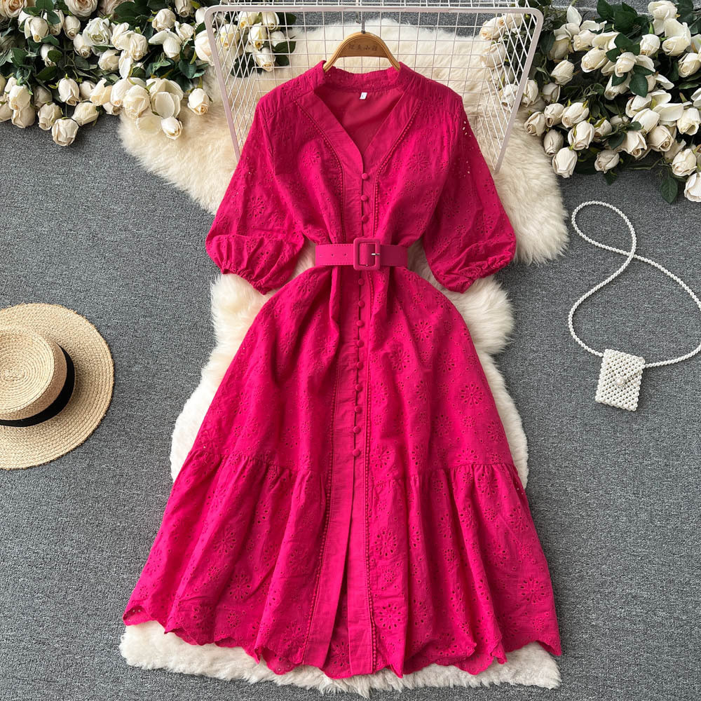 Women's Dress Loose Embroidered Lightly Mature Tight Waist Slimming Dresses