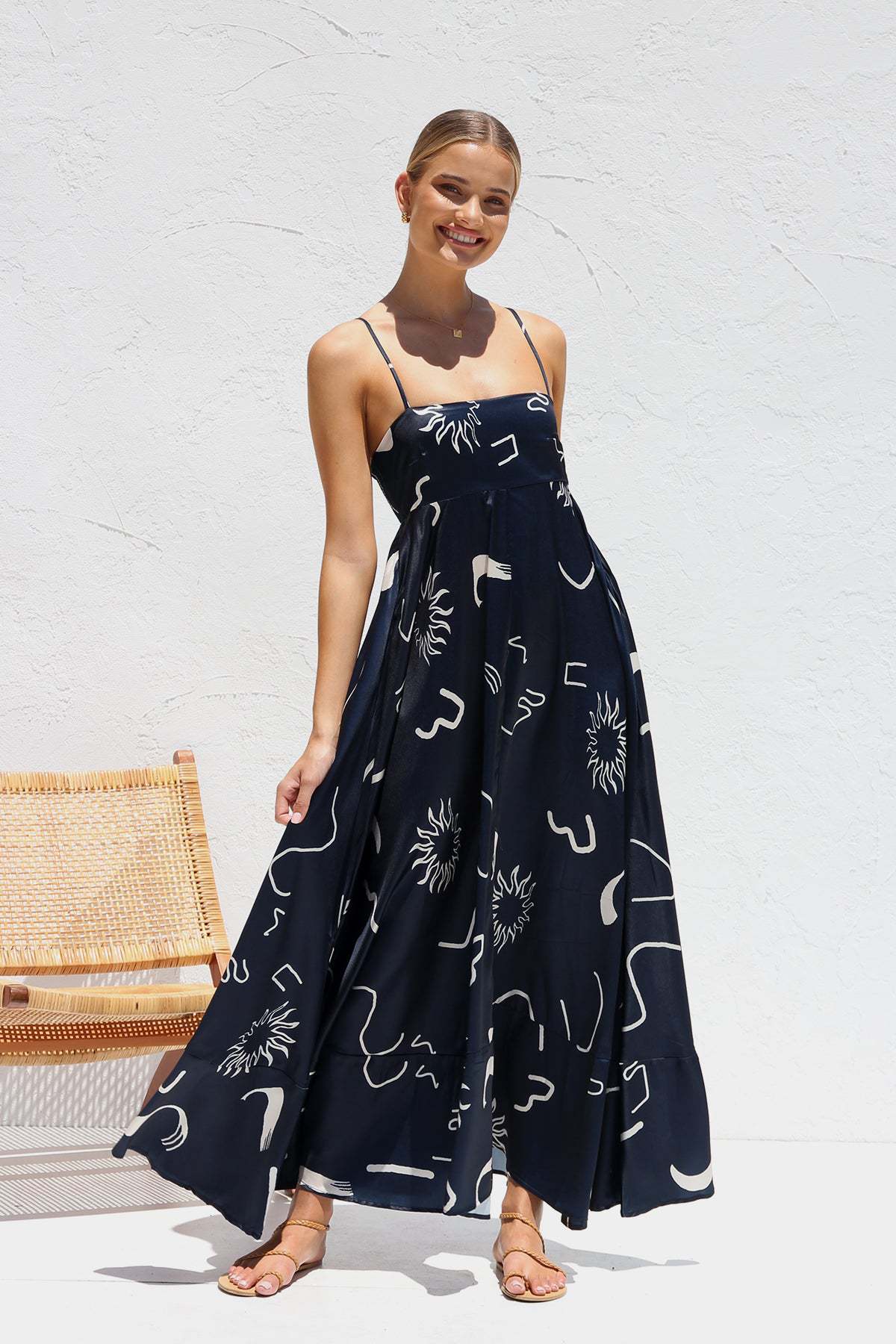 Women's Printed Backless Sexy Suspenders Large Swing Dresses