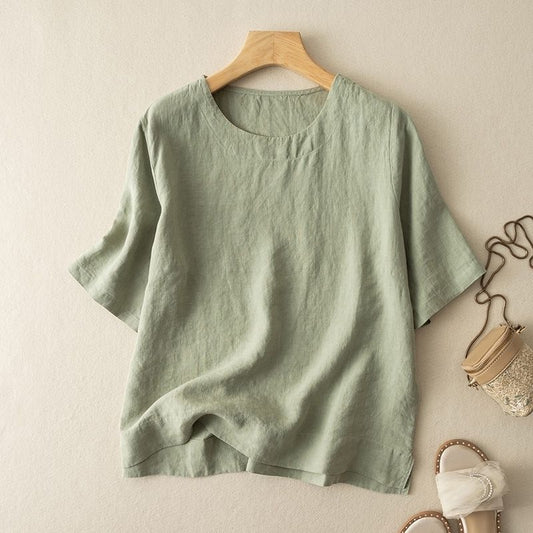 Women's Linen Sleeve T-shirt Artistic Retro Elegant High-grade Summer Loose Blouses