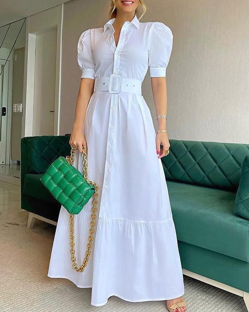 Summer High Waist Temperament Pure Color Dresses