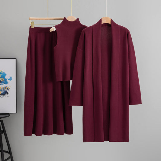 Women's Lazy Temperament Knitting Sleeveless Three-piece Set Suits