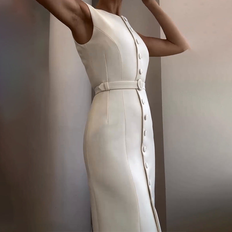 Women's Solid Color Round Neck Sleeveless Single Dresses