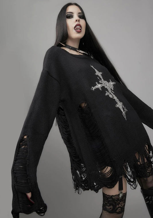 Women's Special Temperament Long Sleeve Knitted Cross Clothing