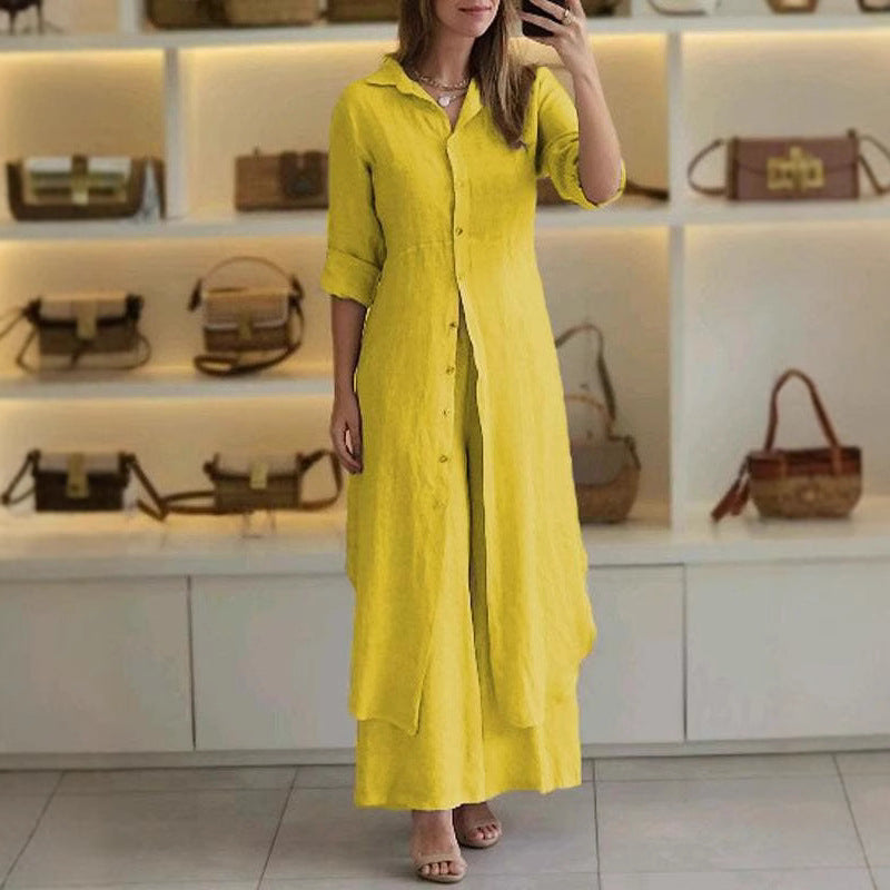 Women's Linen Elegant Long-sleeved Two-piece Set Fashion Casual Suit