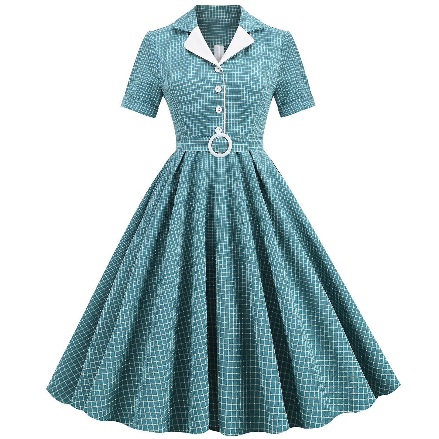 Women's Plaid Slim Fit Large Swing Midi Dresses