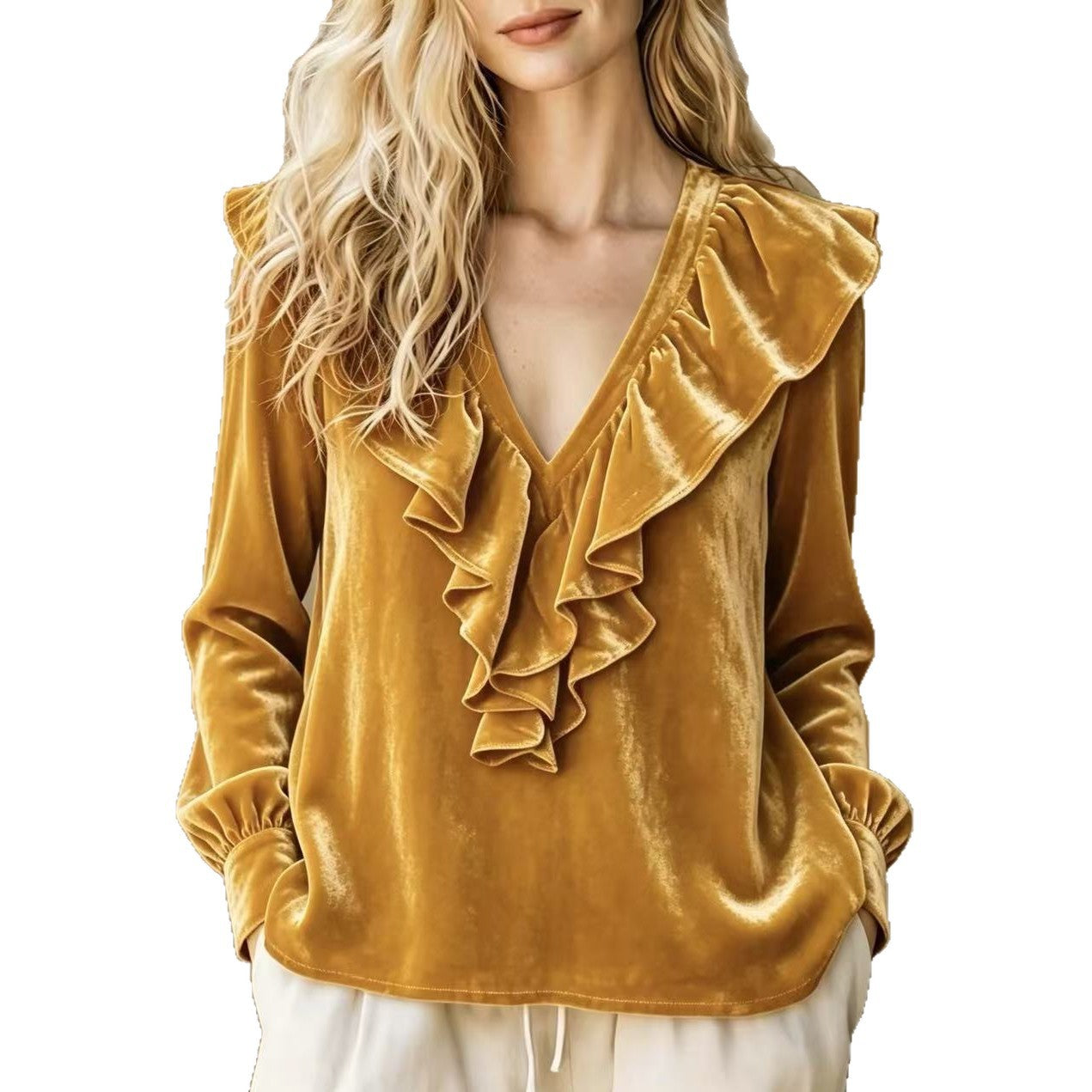 Women's Autumn Veet Ruffled Elegant Long-sleeved Women's Sweater