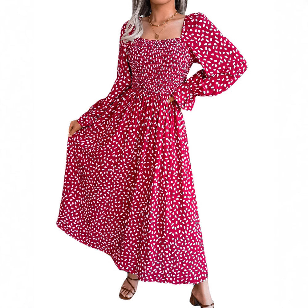 Women's Clearance Square Collar Long Sleeve Holiday Dress