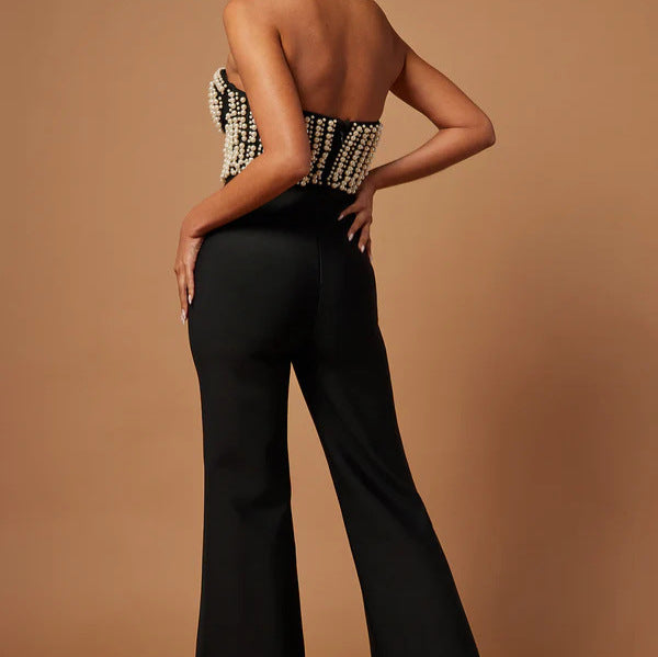 Women's Fashion Sexy Pearl Tube High Waist Jumpsuits
