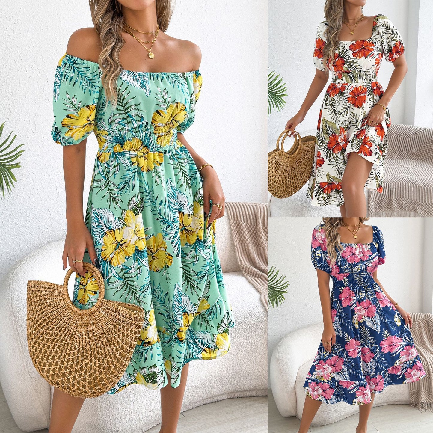 Women's Flower Sleeve Ruffled A- Line Holiday Clothing