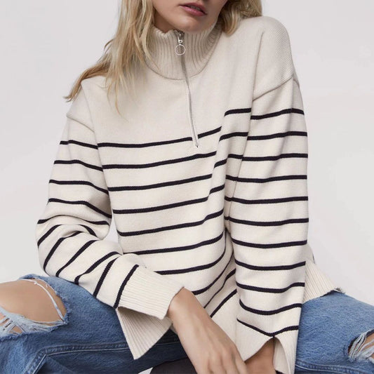 Pretty Half Turtleneck Loose Striped Knitted Sweaters