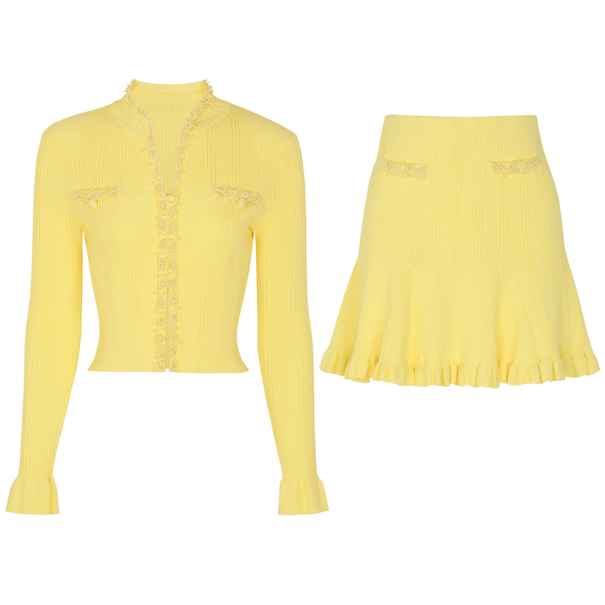 Women's High Quality Fashion Beaded Knitted Suits