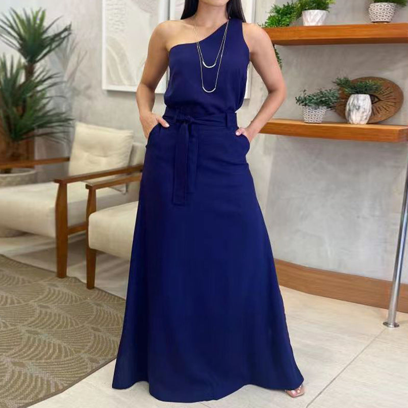 Color Diagonal Collar Sleeveless Casual High Suits