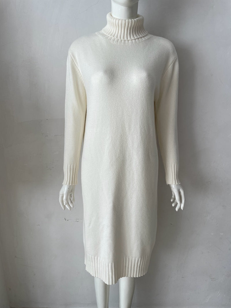 Women's Knitted Long Turtleneck Straight Loose Dress Women's Sweater
