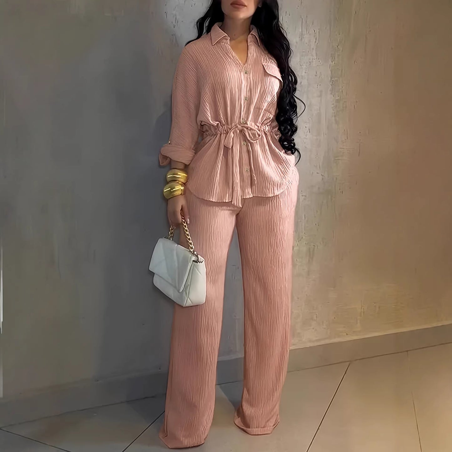 Women's With Flap Pockets Drawstring Paired Fashion Casual Suit
