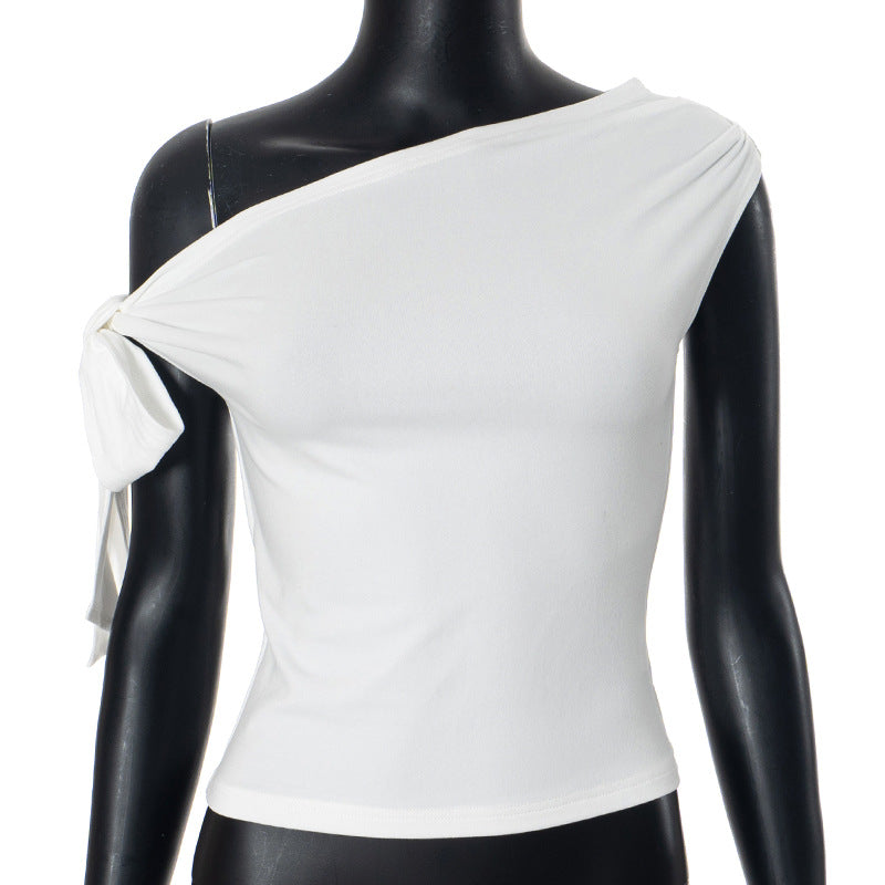 Women's Summer Pleated Backless Twisted Asymmetric T-shirt Blouses