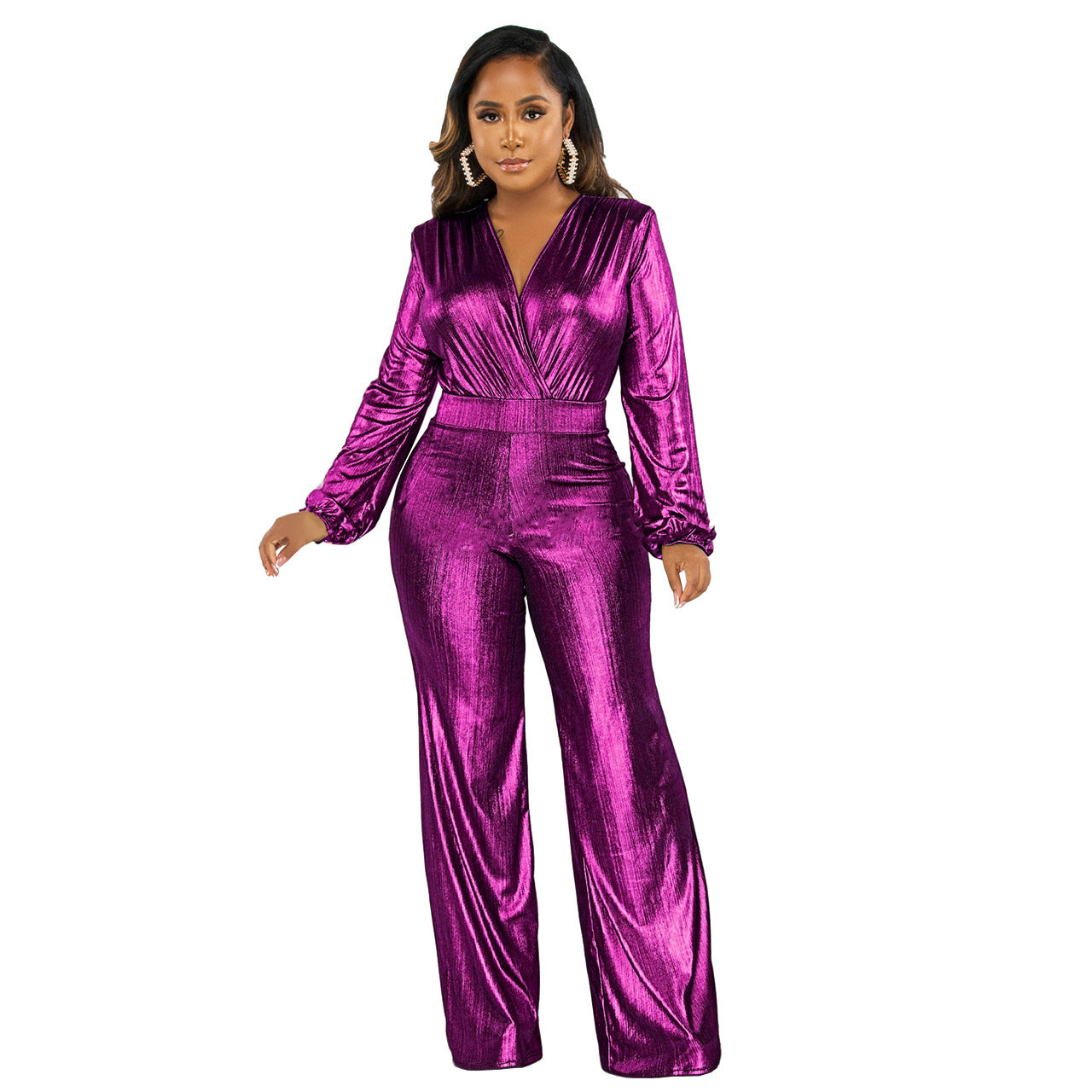 Women's Sexy Nightclub Style Long Sleeve Wide Jumpsuits