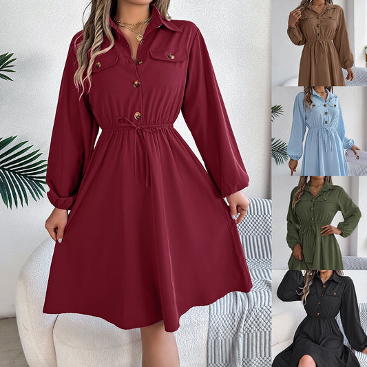 Women's Casual Button Long Sleeves Shirt Dress