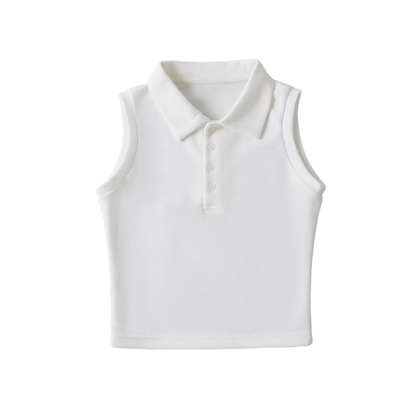 Color Collar Sleeveless Elastic Waist Tennis Suits