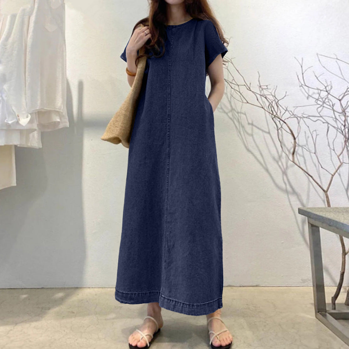 Round Neck Sleeves Loose Pockets Pullover Shorts