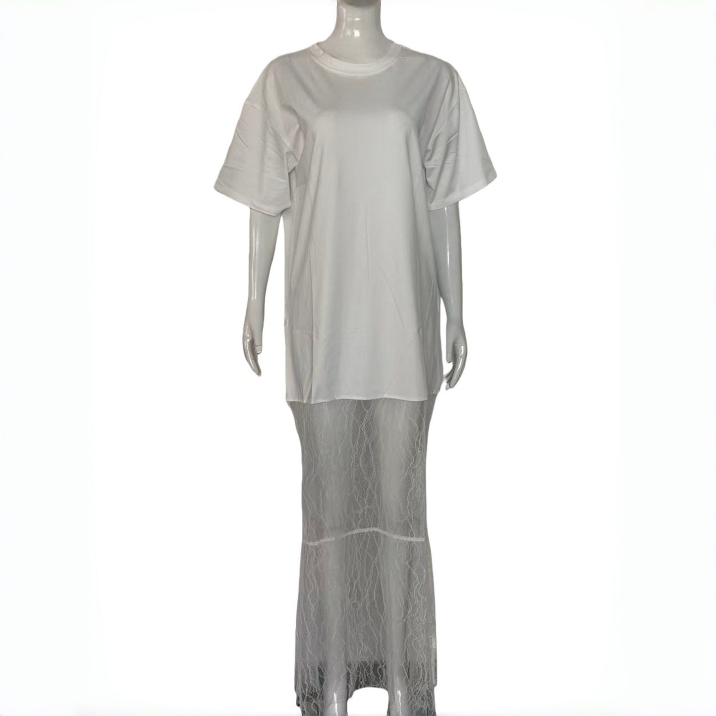 Women's Round Neck Stitching Lace Summer Niche Goddess Sweaters