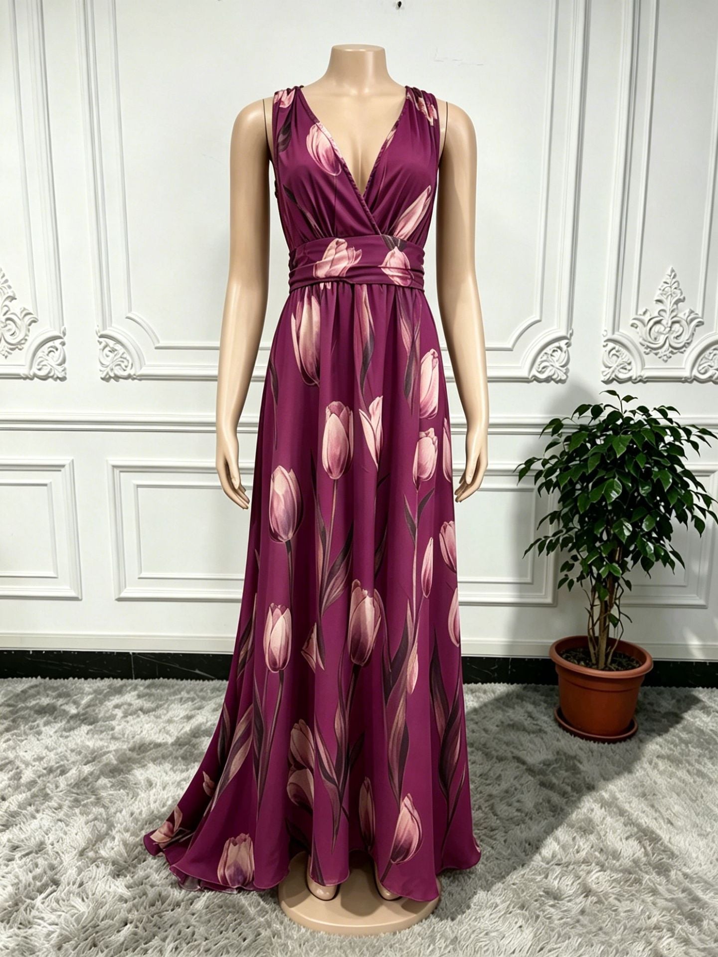 Color Source Sleeveless Encrypted Chiffon Printed Dress