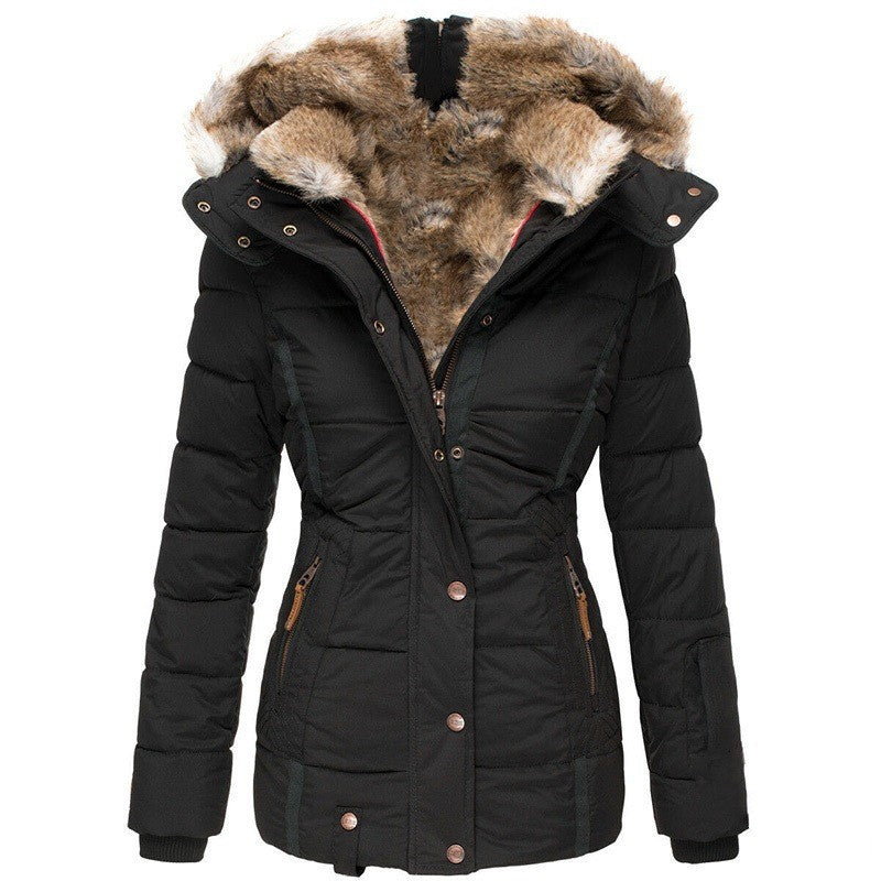 Women's Warm Fur Collar Cotton Clothes Zipper Coats