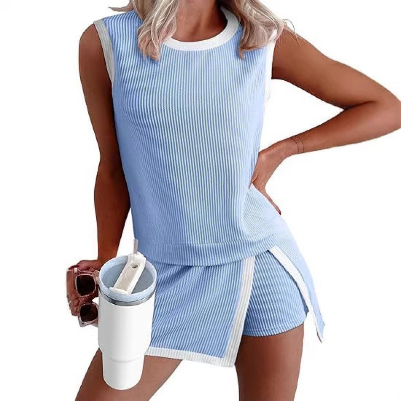 Women's Twist Strip Round Neck Loose Elastic Fashion Casual Suit