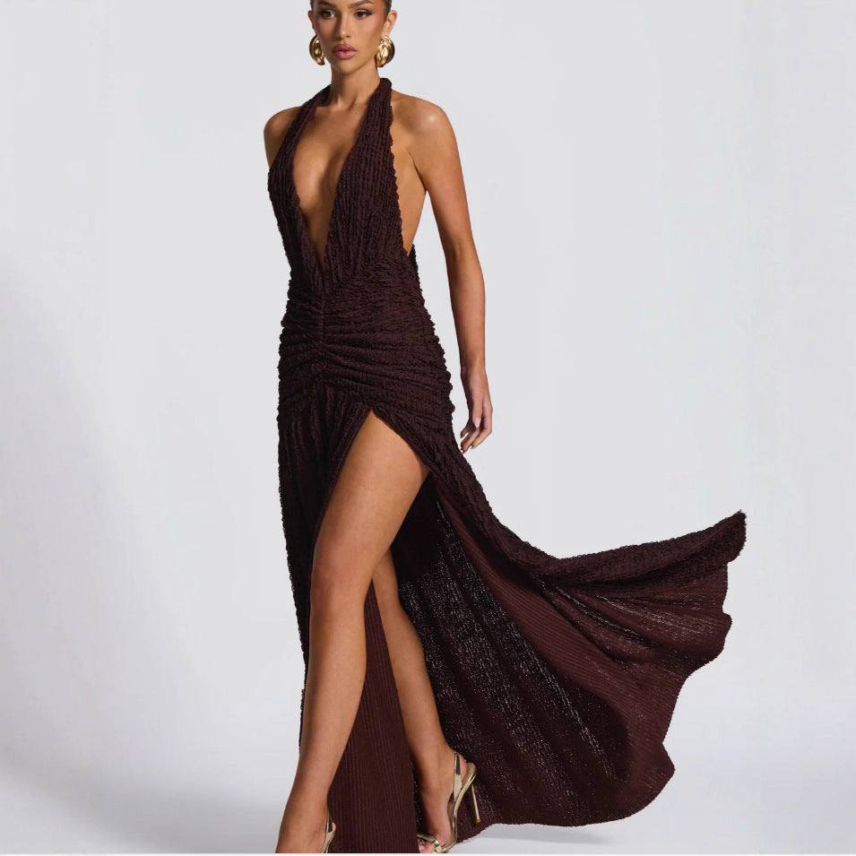 Dress Solid Color Waist Tight High Dresses