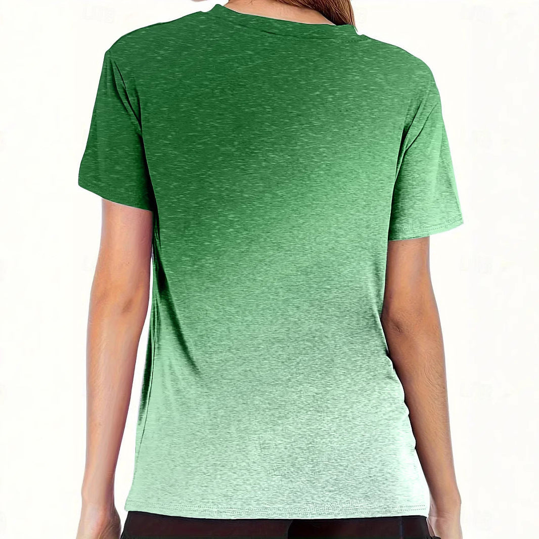 Summer Heart Printing Gradient Casual Short-sleeved Blouses