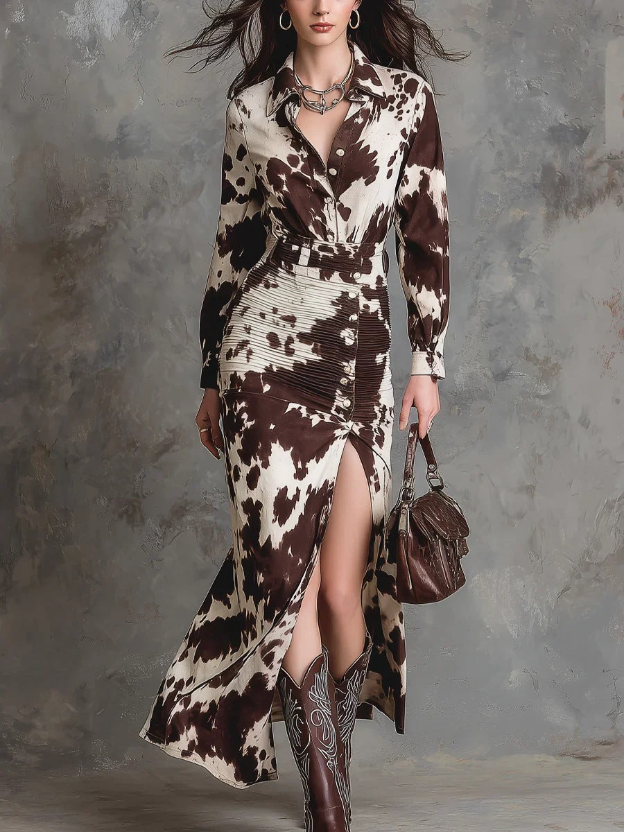 Women's Printing Shirt Long Sleeve Button Irregular Dresses