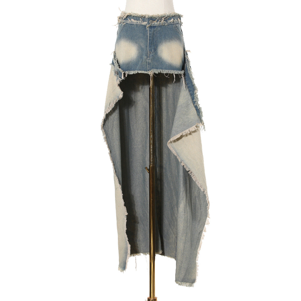 Washed Distressed Frayed Gradient Denim Split Skirts