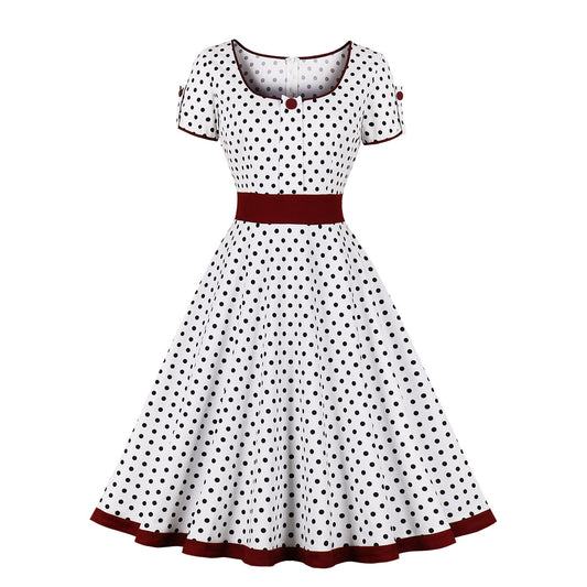 Retro Dots Dress Elegant Big Hem Dresses