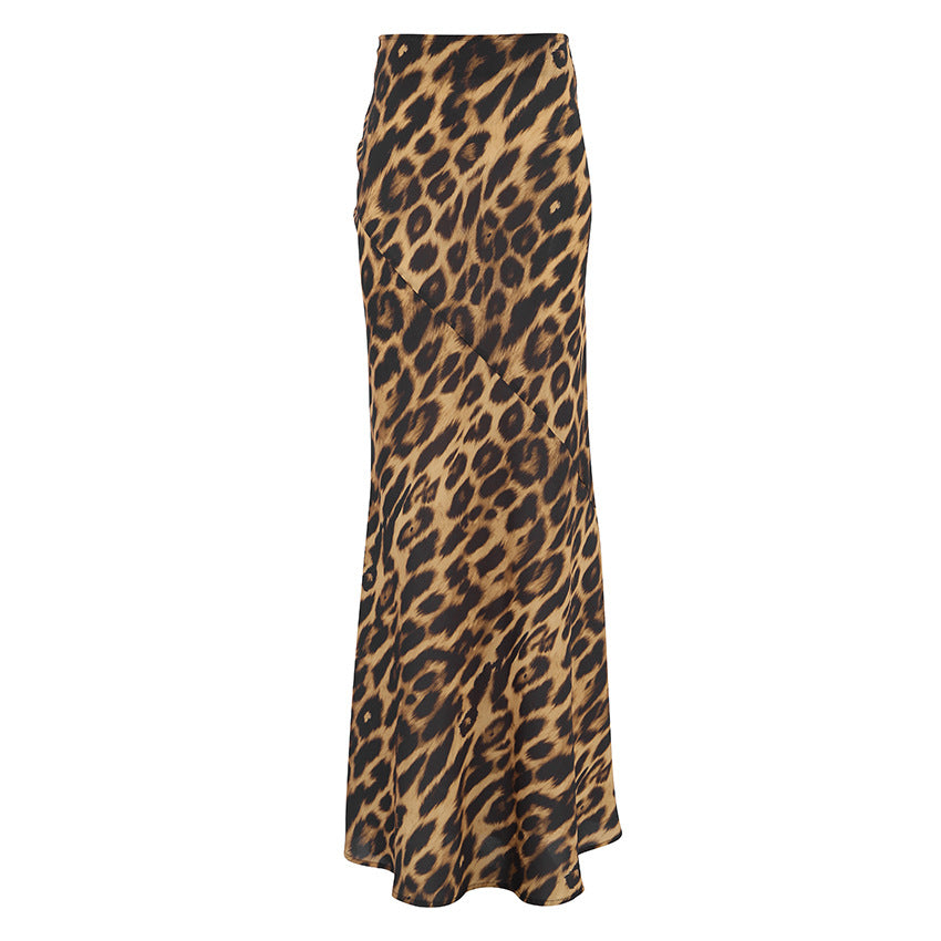 Chiffon Fishtail Mopping Floor Leopard Print Skirts