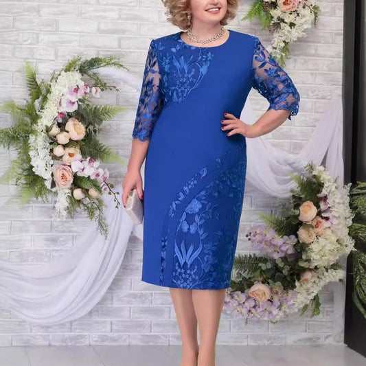 Women's Large Embroidered Dress Sleeve Round Neck Dresses